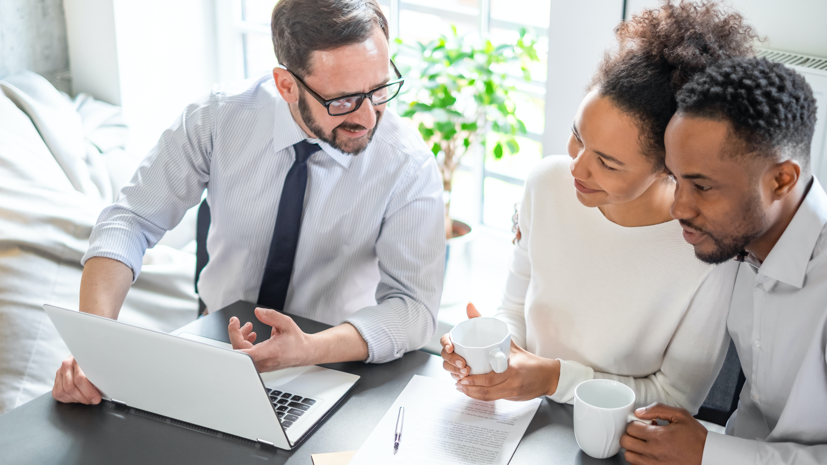 Family couple consultations with a lawyer or insurance agent. Law and insurance.